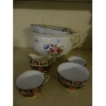 Four pieces of Spode Imari pattern and a 19th Century chamber pot having relief and hand painted