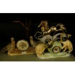 Three various retro mantel clocks in novelty animal decorated ceramic cases, together with a