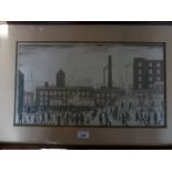 L. S. Lowry, coloured print 'Outside the Mills', framed and glazed