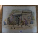 Albin Trowski - Signed coloured print 'The Flower Shop', framed and glazed