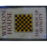 Vintage enamel advertising sign, marked 'Wilson House, The Sign of Quality', in a fitted metal frame