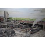 G S Cooper - framed and glazed signed watercolour 'Last Day of Steam' Rose Grove, Burnley