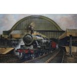 J L Chapman - framed oil on canvas, dated 1970 Showing tank locomotive in black BR livery towing