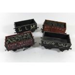 Four good quality unboxed 'O' gauge open wagons Advertising Ebbw Vale, Jack Hilton Black Rod, GLM