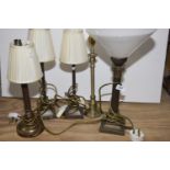 A collection of table lamps To include a pair of iron examples with square bases (height 30cm), a