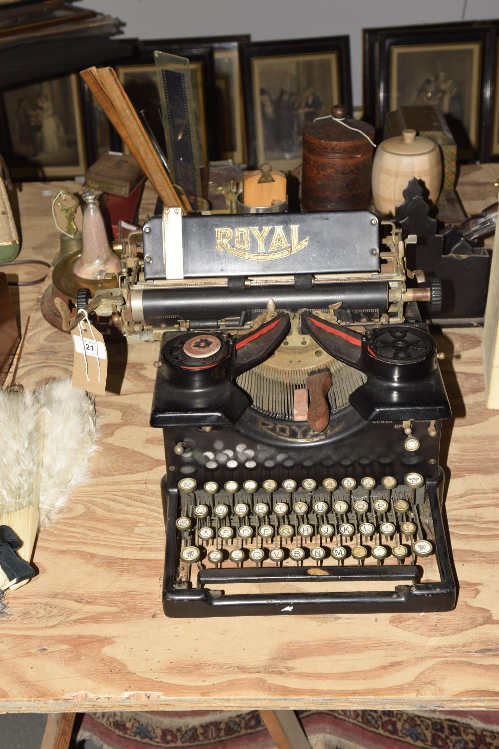 A vintage Royal typewriter Of typical form with dual red and black ink tape, along with typewriter