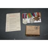 A World War II medal group Awarded to F Keeney. Comprising 1939-1945 Star, Africa Star, Defence
