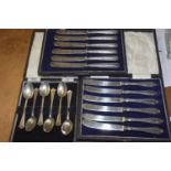 A selection of cased silver flatware To include a cased set of teaspoons, and two sets of silver