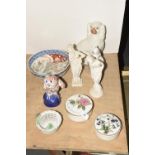 A collection of various ceramics To include a Herend Gary openwork weave ceramic basket, a