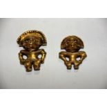 Two Pre-Columbian Tairona style figural pendants Each cast as Anthropomorphic figures, possibly