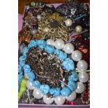 A large quantity of costume jewellery To include two beaded Jaegar necklaces (a blue stone example