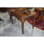 A Victorian pitch pine ecclesiastical side table The rectangular thumb molded top with two