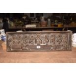 An oak carved Last Supper panel The scene carved in high relief depicting Jesus and his Disciples at