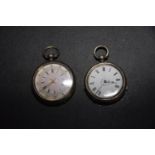 Two ladies Swiss silver pocket watches Each with a circular white dial and Roman numeral hour