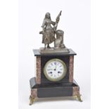 A late 19th Century black slate and rouge marble eight day mantel clock The architectural casing
