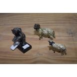 A cold painted model of a lamb and ram The lamb modeled in standing position, 6cm high, together a