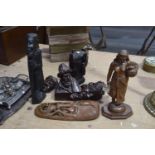 A collection of various carved treen items To include an African Dan style mask, an African ebonised