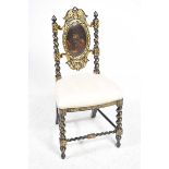 An early Victorian ebonised and painted Papier Mache bedroom chair by Jennens & Bettridge The