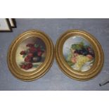 S J Myors - Two oval still life oil paintings The first depicting still life of fruit including
