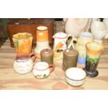 A mixed group of ceramics To include a twin handled glazed studio pottery vase imprint mark to