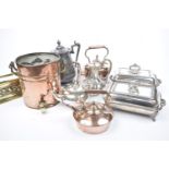 A mixed collection of 19th/20th Century metal wares To include a copper twin handled coal bucket,