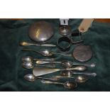 A collection of silver items To include a three piece silver handled manicure set, eight silver