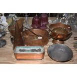 A mixed of group of copper items To include a hexagonal pedestal bowl with twin lion mask handles (