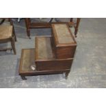 A set of Victorian mahogany library steps The three steps inset with carpet fabric above a plain