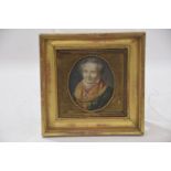 A 19th Century French painted oval ivory miniature Painted depicting a French nobleman in