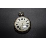 An early 20th Century silver pocket watch The circular white enamel dial with Roman numeral hour