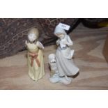 Two Lladro figures Comprising of a young girl figure with doves, height 23cm, and a Lladro figure of