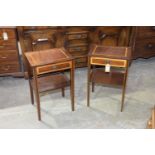 A pair of reproduction mahogany and satinwood cross banded lamp tables Each table with a rectangular