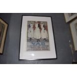 A framed print of World War I nurses The VAD (Voluntary Aid Detachment) advertising poster depicting