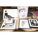 A group of Audrey Hepburn collectible items To include a black and white canvas print (40.5cm x