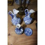 A mixed group of Chinese style ceramics To include a pair of blue and white Chinese style vases