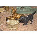 A small group of cultural items To include an Art Deco style figure of a German Shepherd, a cast
