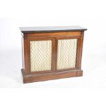 A Regency rosewood marble top side cabinet Having a rectangular marble slab above a plain frieze and