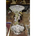 A 19th Century Maissen style pedestal comport The openwork bowl applied with trailing flowering
