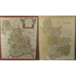 A hand tinted map of the County Palatine of Lancaster by Robert Morden, mid 18th Century The hand