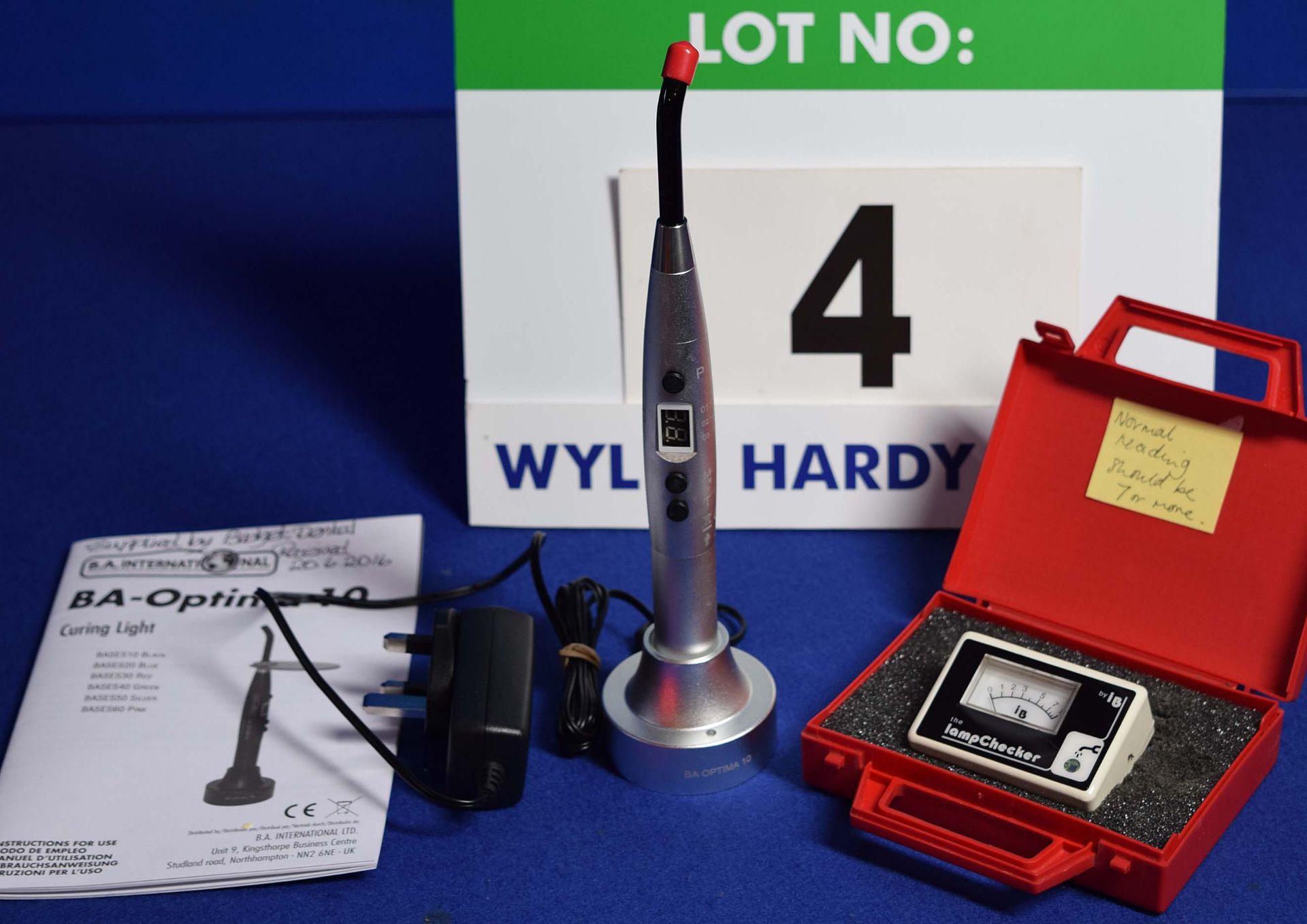 A B.A. INTERNATIONAL Optima 10 Curing Light with Mains Adaptor, Base, Instruction Manual & Lamp