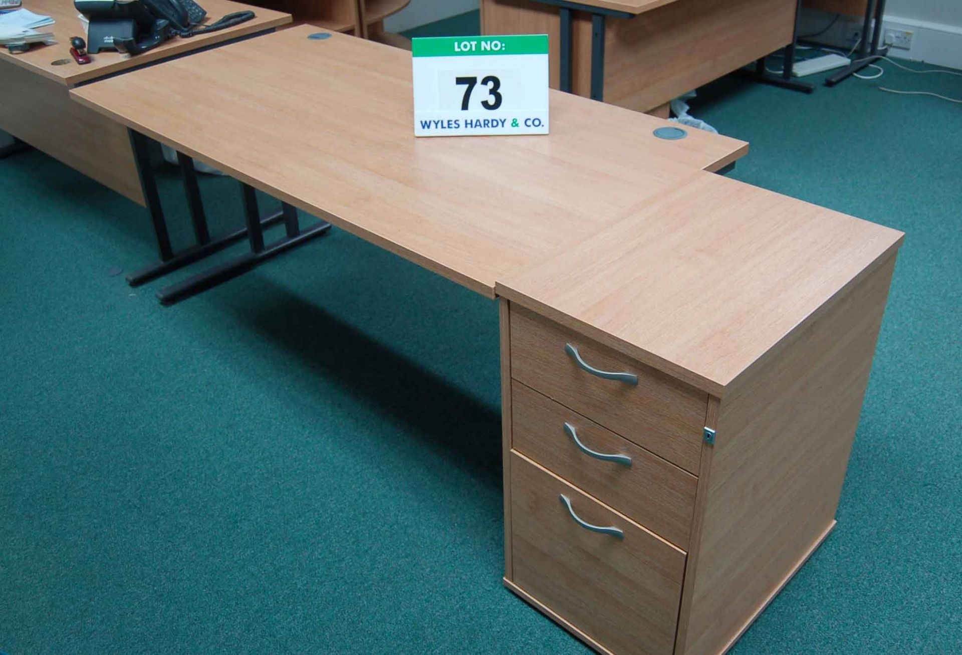 A 1600mm x 800mm Limed Oak Effect Cantilever Desk with Desk Height Pedestal