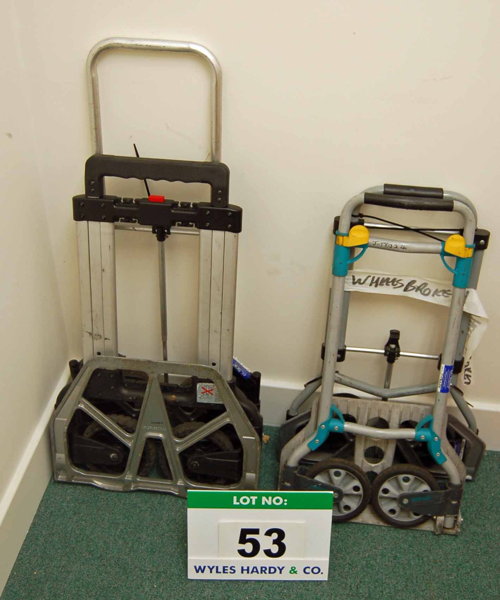 Four Folding Aluminium Stow-Away Trolleys (N.B. Two Need Minor Repairs), (As Photographed)