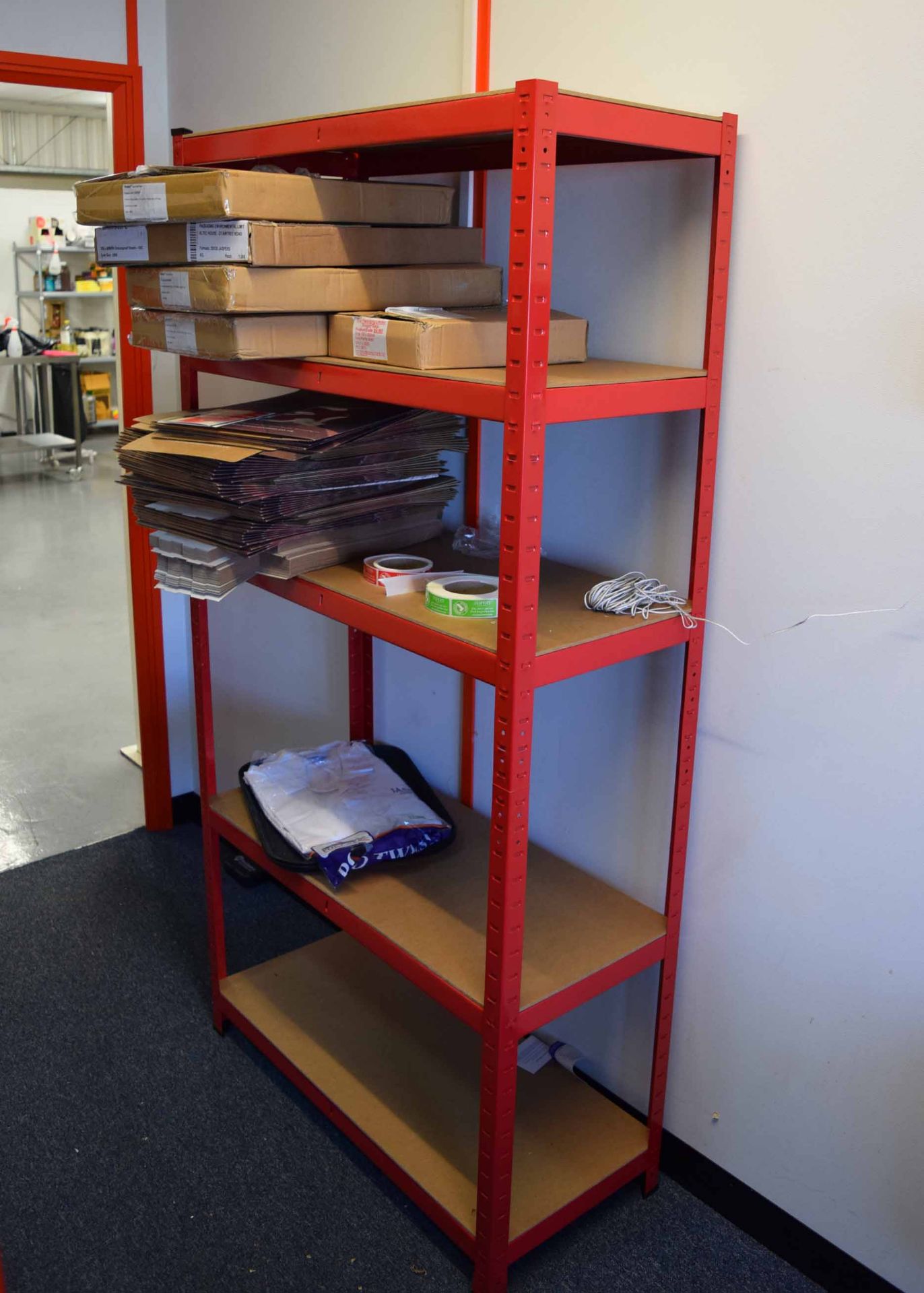 Two 1800mm x 580mm 4-Tier Wire Framed Shelf Racks and Two Red Steel Boltless Shelf Racks (Excludes - Image 4 of 4