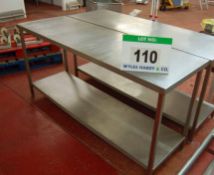 An Approx. 1800mm x 600mm x 880mm Height Stainless Steel 2-Tier Food Preparation Table