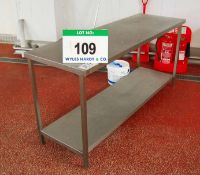 An Approx. 1400mm x 300mm x 840mm Height Stainless Steel 2-Tier Food Preparation Table, and An