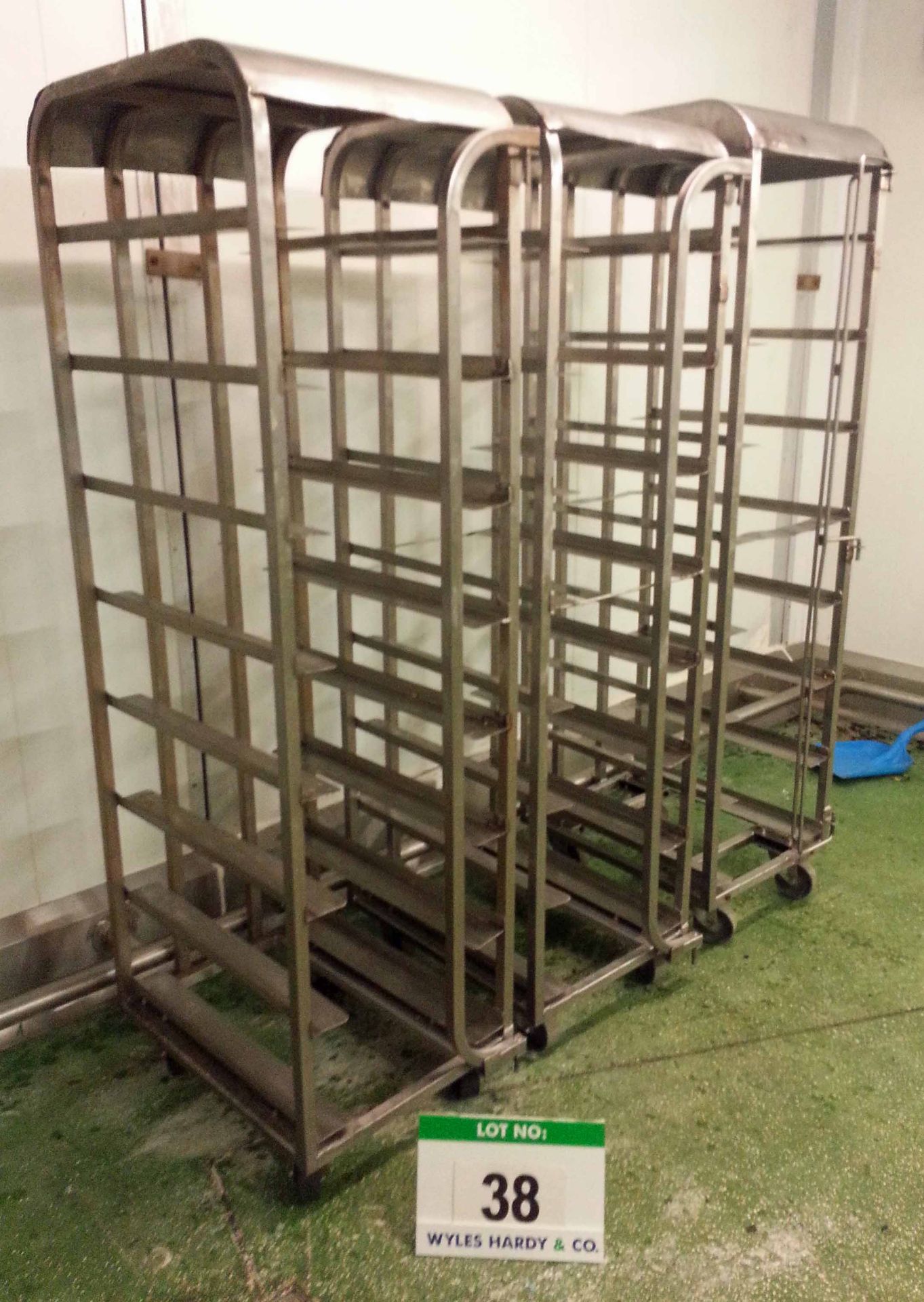 Three Stainless Steel 8-Tier Tray Trolleys for Approx. 420mm x 600mm Trays