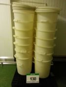 Approx. Twenty Nine White Polypropylene Cylindrical Bins with A Quantity of Lids