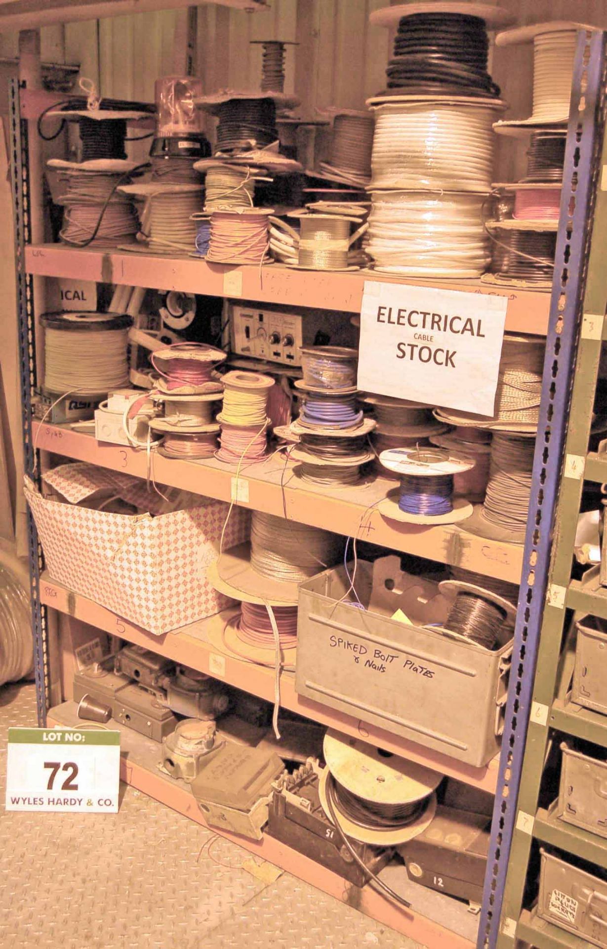 One Bay of Storage Racking and Electrical Cable Contents (As Photographed)