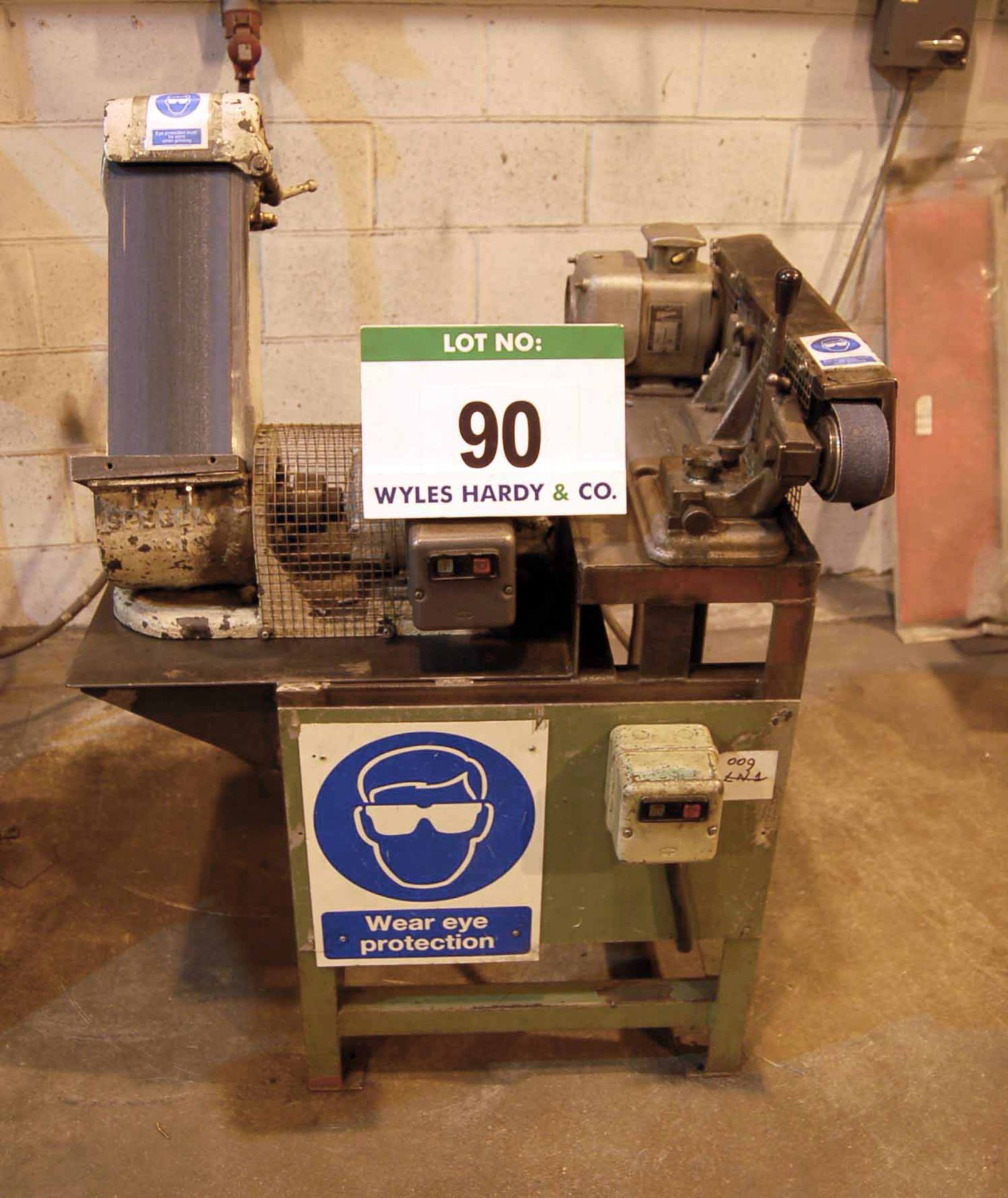 A SPEEDA 6 inch Vertical Linisher and A 2 inch Horizontal Linisher on Steel Stand with Emergency