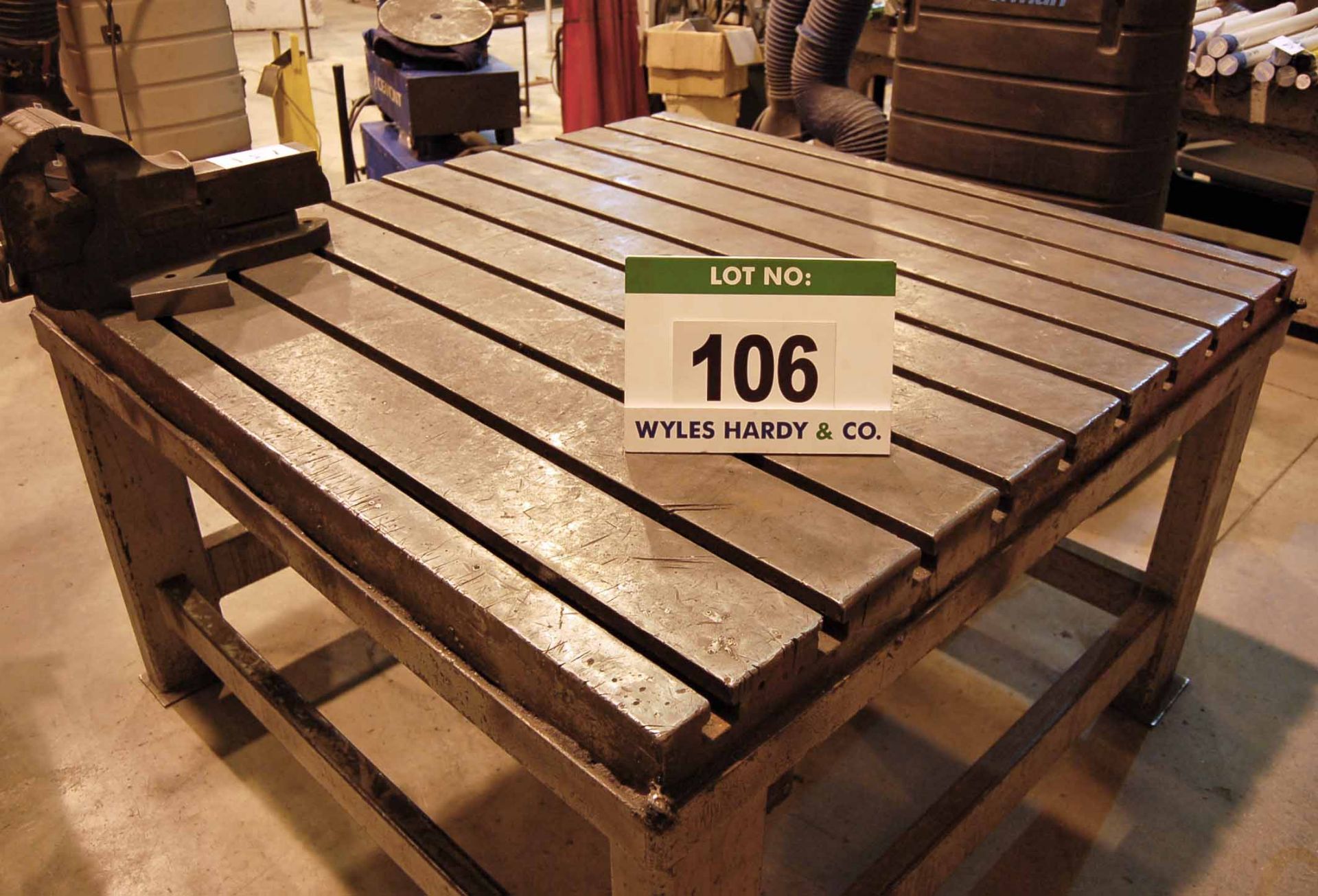 A 60inch x 60inch Steel T-Slotted Welding Table